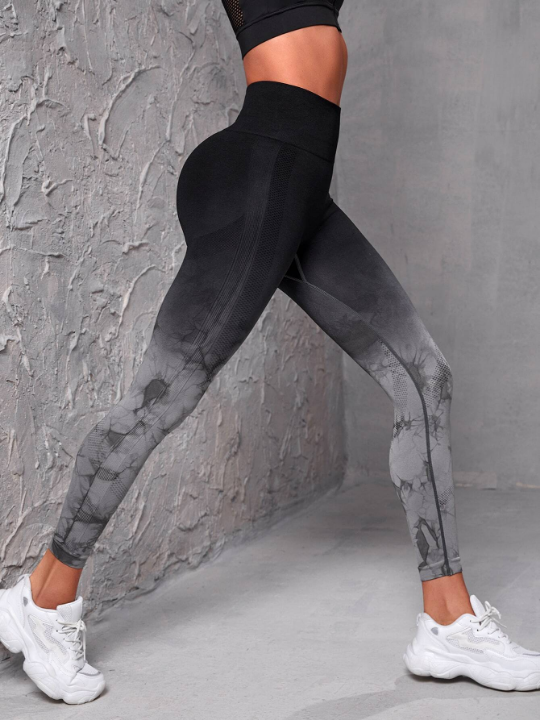 Sport Seamluxe Ombre & Random Print Yoga Leggings Seamless High Stretch Tummy Control Sports Tights