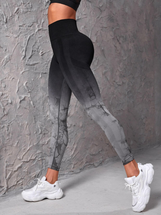 Sport Seamluxe Ombre & Random Print Yoga Leggings Seamless High Stretch Tummy Control Sports Tights