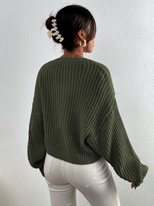 Frenchy Solid Ribbed Knit Drop Shoulder Sweater