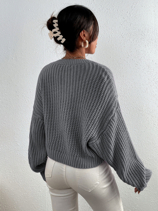 Frenchy Solid Ribbed Knit Drop Shoulder Sweater