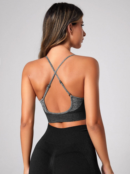 Yoga Basic Two Tone Crisscross Back Sports Bra