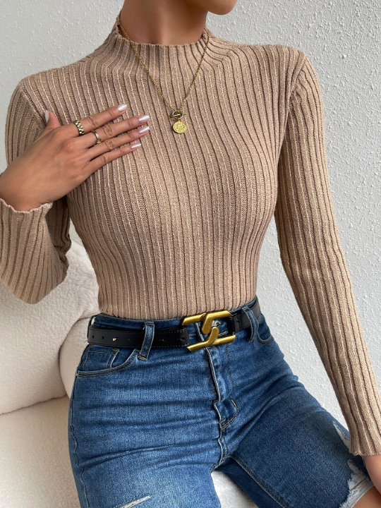 Priv Solid Mock Neck Crop Sweater