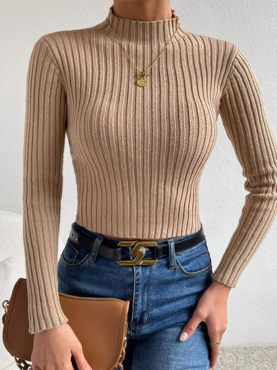 Priv Solid Mock Neck Crop Sweater