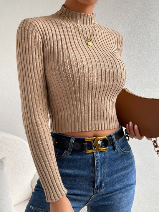 Priv Solid Mock Neck Crop Sweater