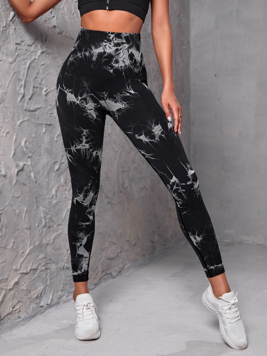 Sport Seamluxe Tie Dye Running Leggings Tummy Control Sports Tights