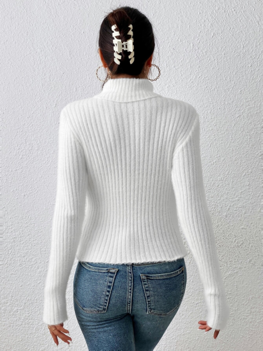 Frenchy Turtleneck Ribbed Knit Grain White Bodycon Sweater