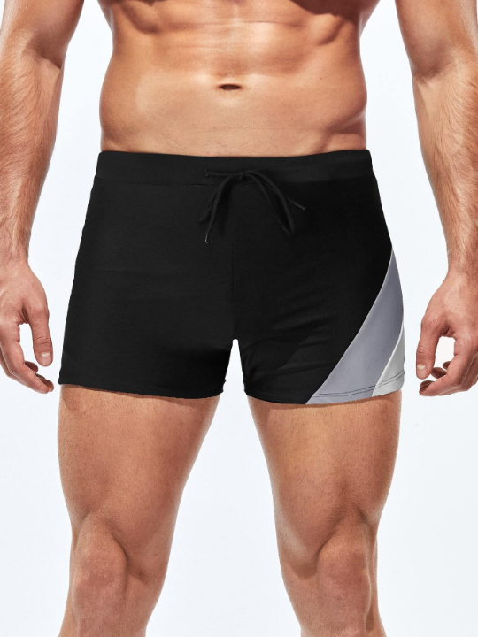 Manfinity Swimmode Men Contrast Panel Drawstring Waist Swim Trunks