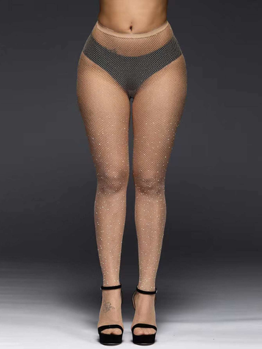 Rhinestone Decor Fishnet Tights