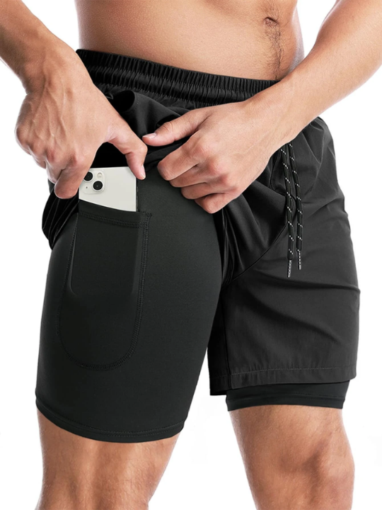 Sport Corelite Men Drawstring Waist 2 In 1 Sports Shorts & Towel Loop