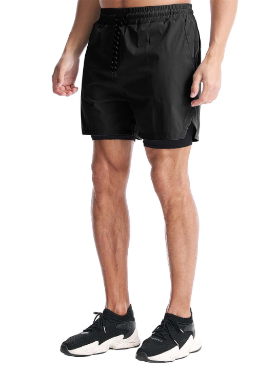 Sport Corelite Men Drawstring Waist 2 In 1 Sports Shorts & Towel Loop