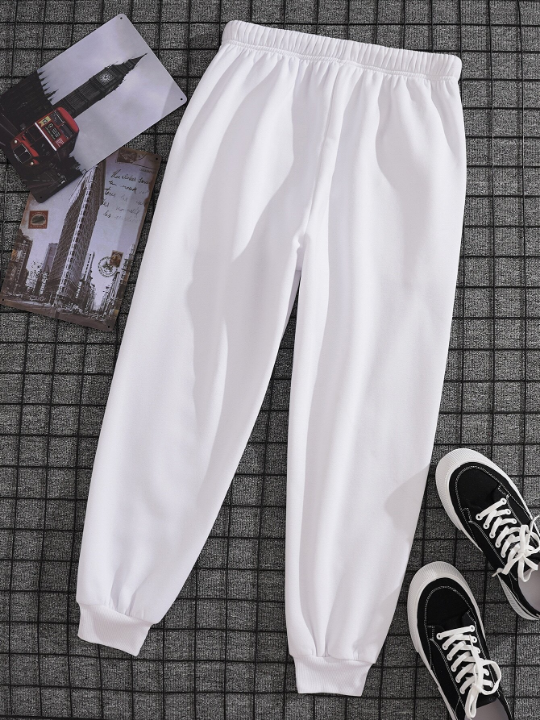 Men Drawstring Waist Thermal Lined Sweatpants