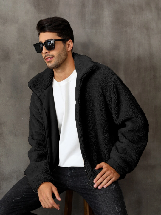 RELISH NOLESS Men Zip Up Drop Shoulder Teddy Jacket