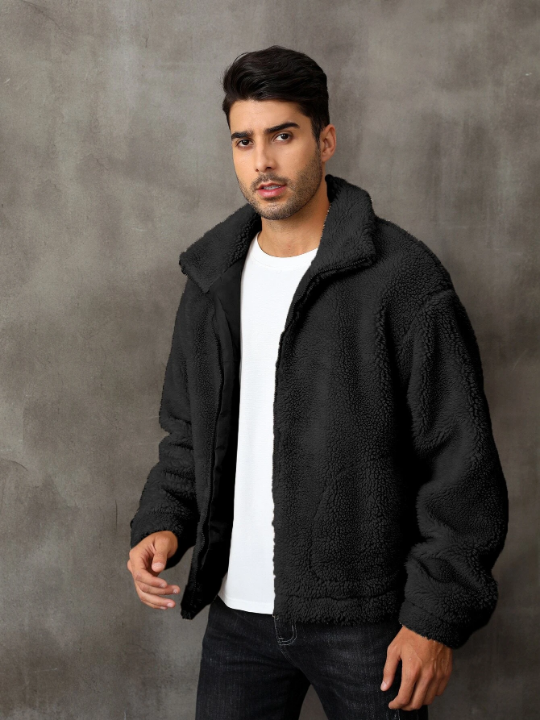 RELISH NOLESS Men Zip Up Drop Shoulder Teddy Jacket