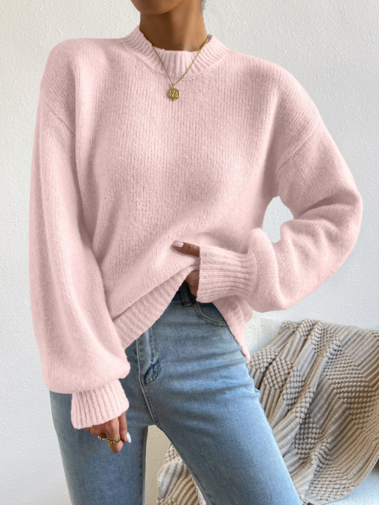 Frenchy Mock Neck Drop Shoulder Sweater