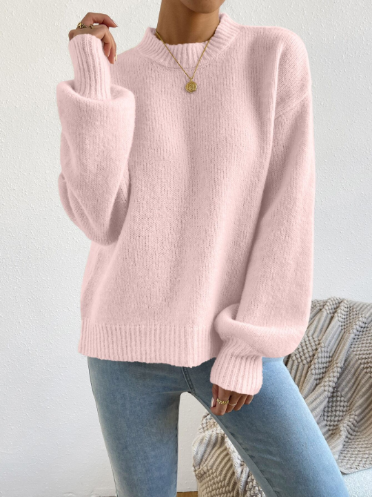 Frenchy Mock Neck Drop Shoulder Sweater