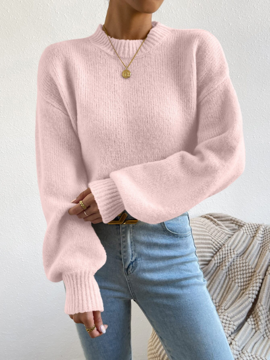 Frenchy Mock Neck Drop Shoulder Sweater