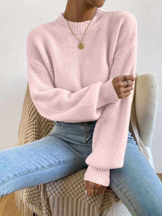 Frenchy Mock Neck Drop Shoulder Sweater