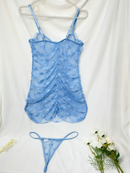 Pure Desire Heart Mesh Frill Trim Underwire Slips & Thong