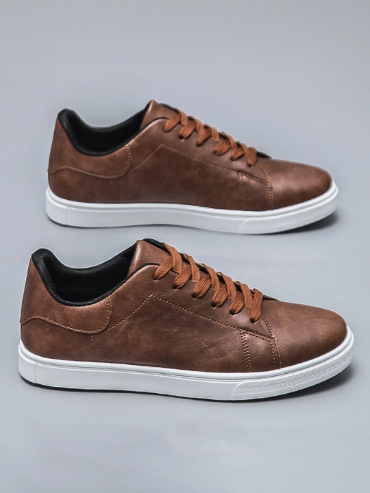 Men Minimalist Lace-up Front Skate Shoes, Sporty Outdoor Sneakers