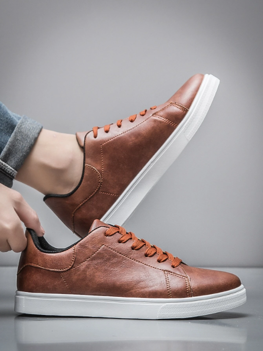 Men Minimalist Lace-up Front Skate Shoes, Sporty Outdoor Sneakers