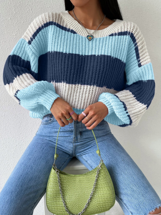 Essnce Colorblock Rib-knit Drop Shoulder Sweater