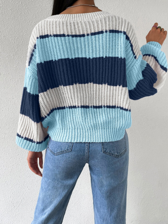 Essnce Colorblock Rib-knit Drop Shoulder Sweater