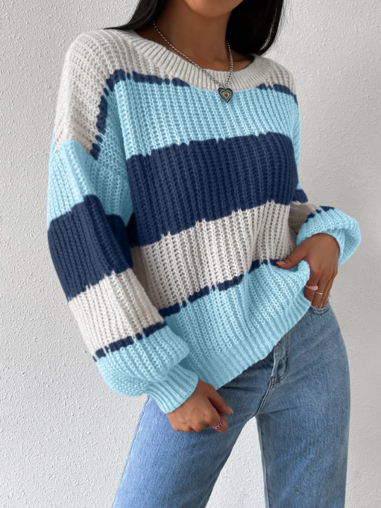 Essnce Colorblock Rib-knit Drop Shoulder Sweater