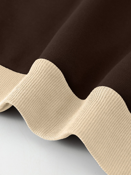 Men Colorblock Thermal Lined Raglan Sleeve Drawstring Hoodie