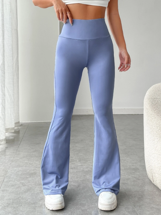 EZwear Wide Waistband Waist Flare Leg Pants