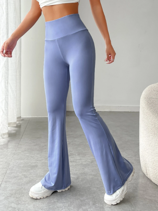 EZwear Wide Waistband Waist Flare Leg Pants