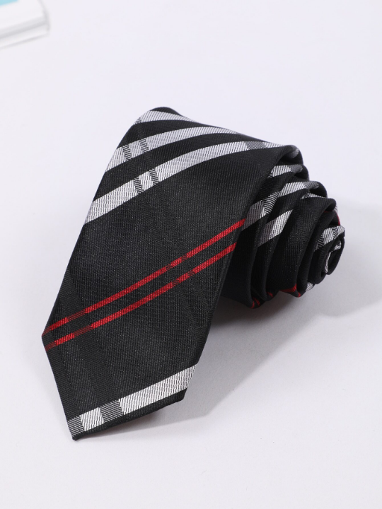 1pc Men's Fashion Diagonal Striped Knotted Tie Suitable For Business Banquets