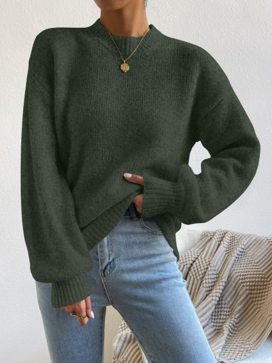 LUNE Mock Neck Drop Shoulder Sweater