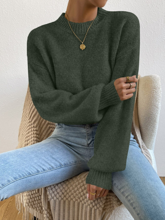 LUNE Mock Neck Drop Shoulder Sweater