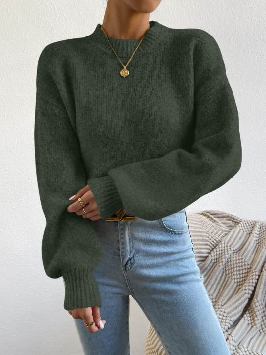 LUNE Mock Neck Drop Shoulder Sweater