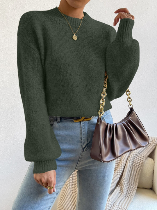 LUNE Mock Neck Drop Shoulder Sweater