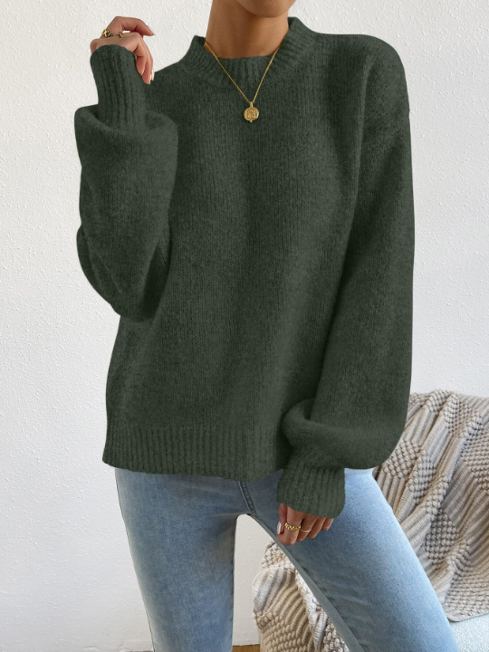 LUNE Mock Neck Drop Shoulder Sweater