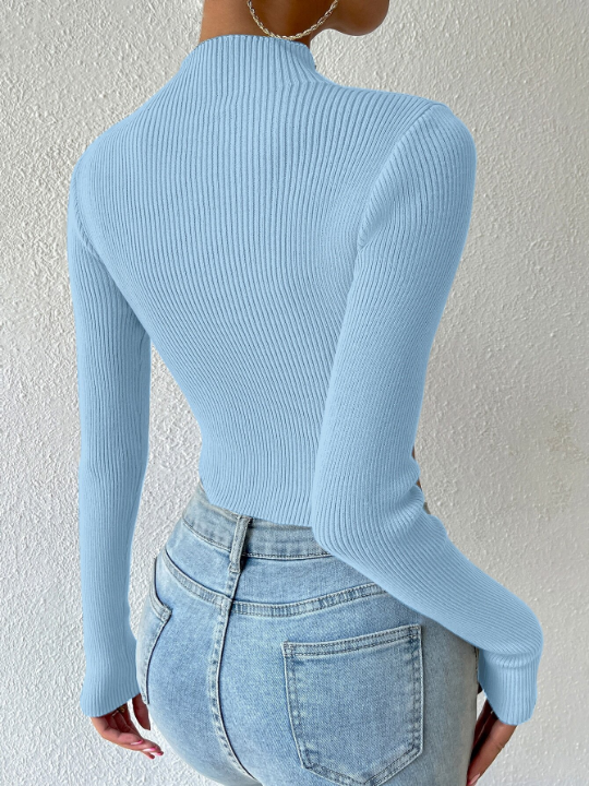 Priv Mock Neck Rib-knit Crop Sweater