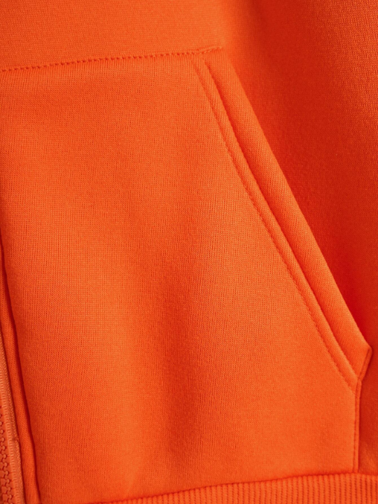 Men Slant Pockets Zip Up Drawstring Thermal Hoodie