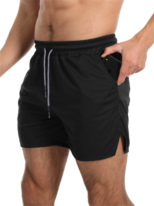 Sport Corelite Men Split Hem Drawstring Waist Sports Shorts With Phone Pocket