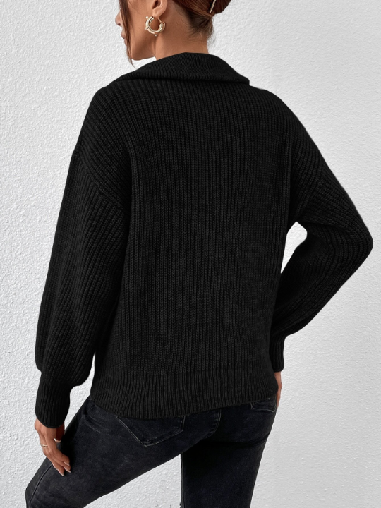 Frenchy Black Half Zip Drop Shoulder Sweater