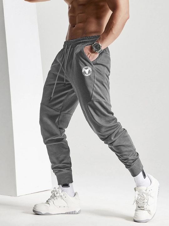 Sport PWRUP Men Letter Graphic Drawstring Waist Sports Pants