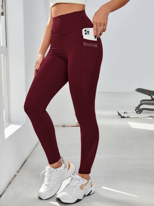 Yoga Basic Absorbs Sweat Contrast Mesh Sports Leggings With Phone Pocket