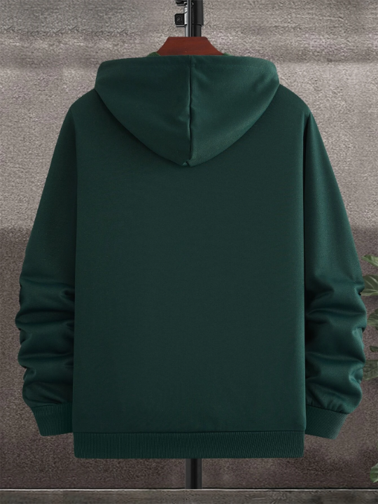 Manfinity Homme Men Deer Embroidery Quarter Zipper Drawstring Hoodie