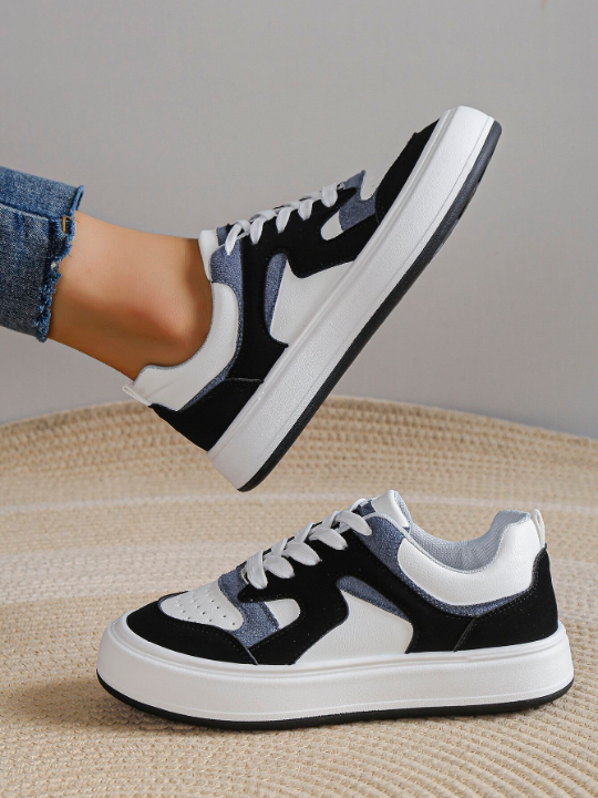 Women Colorblock Lace-up Front Skate Shoes, Sporty Outdoor Sneakers