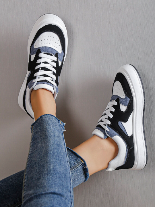 Women Colorblock Lace-up Front Skate Shoes, Sporty Outdoor Sneakers