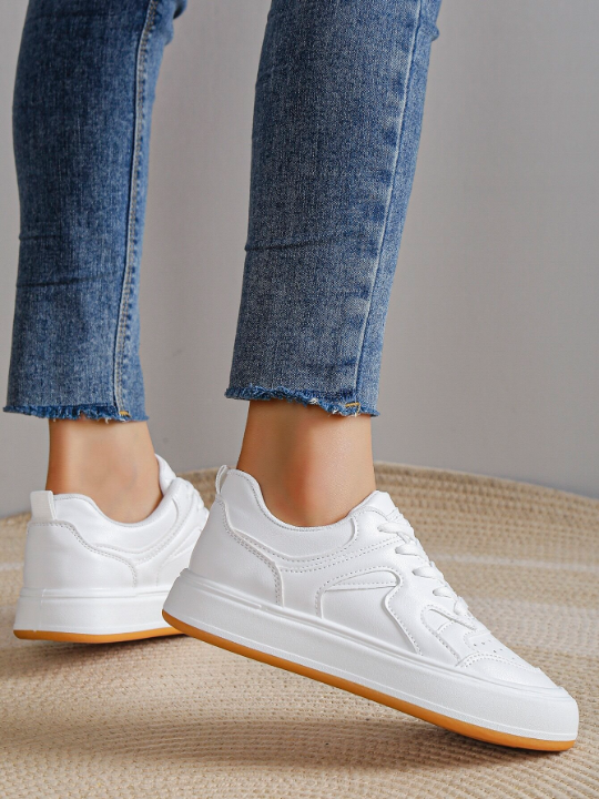 Women Minimalist Lace-up Front Skate Shoes, Sporty Outdoor Sneakers