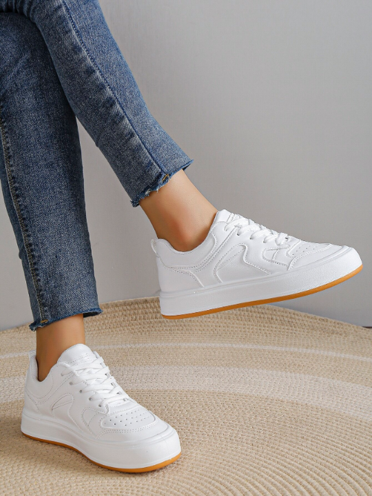 Women Minimalist Lace-up Front Skate Shoes, Sporty Outdoor Sneakers