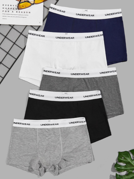 Men 5pcs Letter Tape Waist Boxer Brief