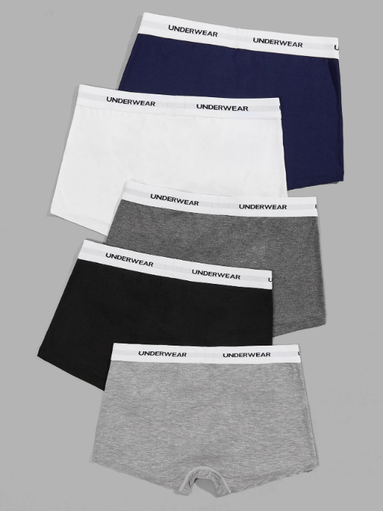 Men 5pcs Letter Tape Waist Boxer Brief