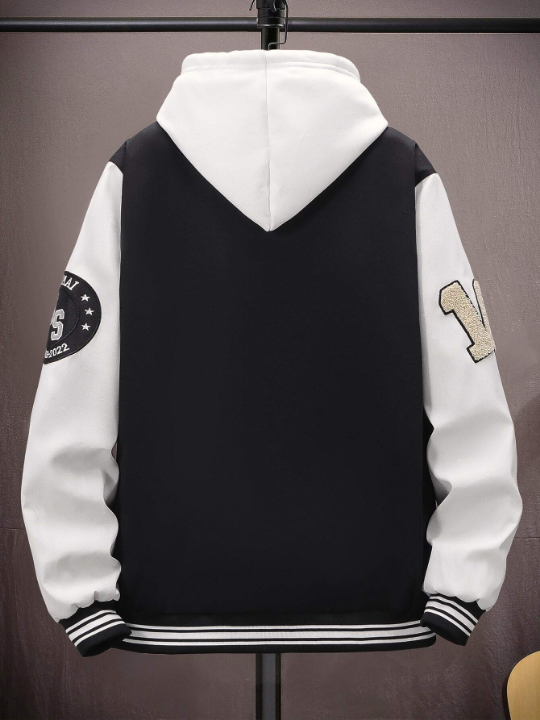 Manfinity Sporsity Men Letter Graphic Colorblock Varsity Jacket Without Hoodie